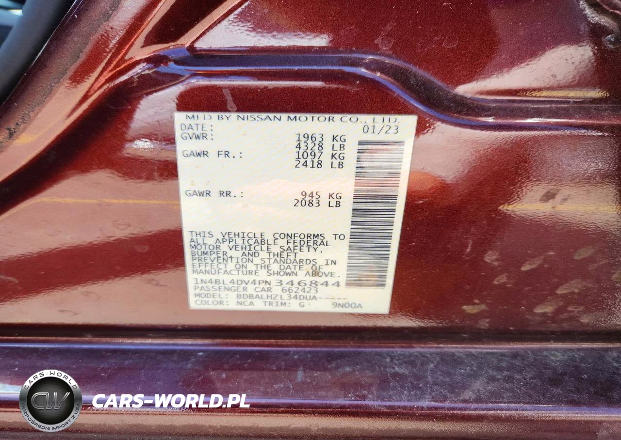 2023 Nissan Altima Sv VIN:1N4BL4DV4PN346844 - 12