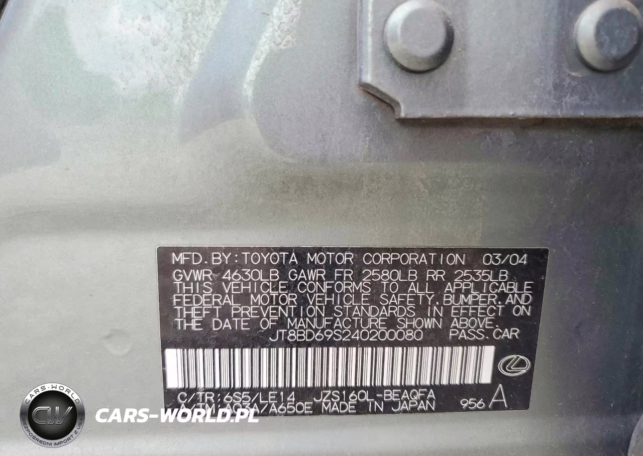 2004 Lexus Gs 300 VIN:JT8BD69S240200080 - 12