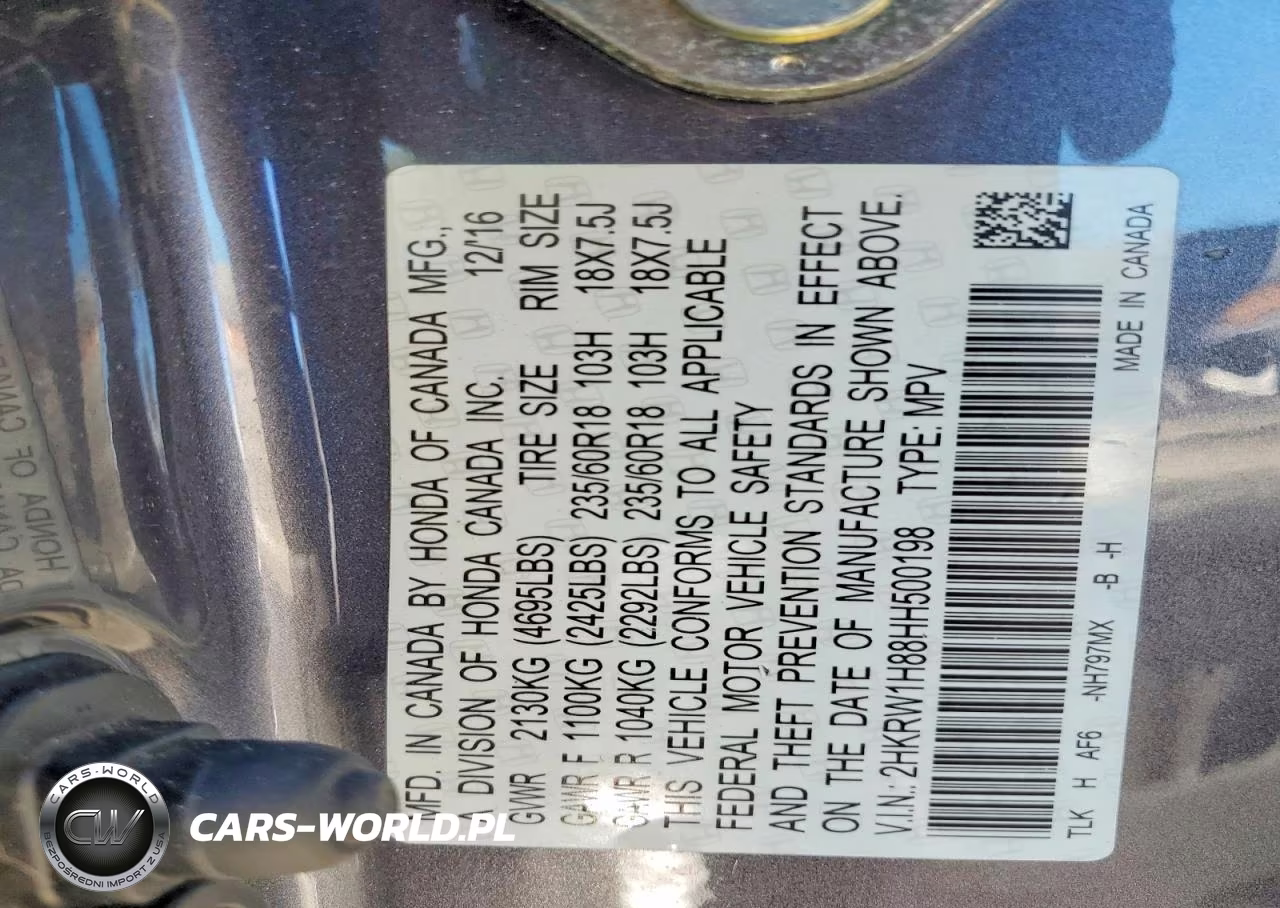 2017 Honda Cr-V Exl VIN:2HKRW1H88HH500198 - 14