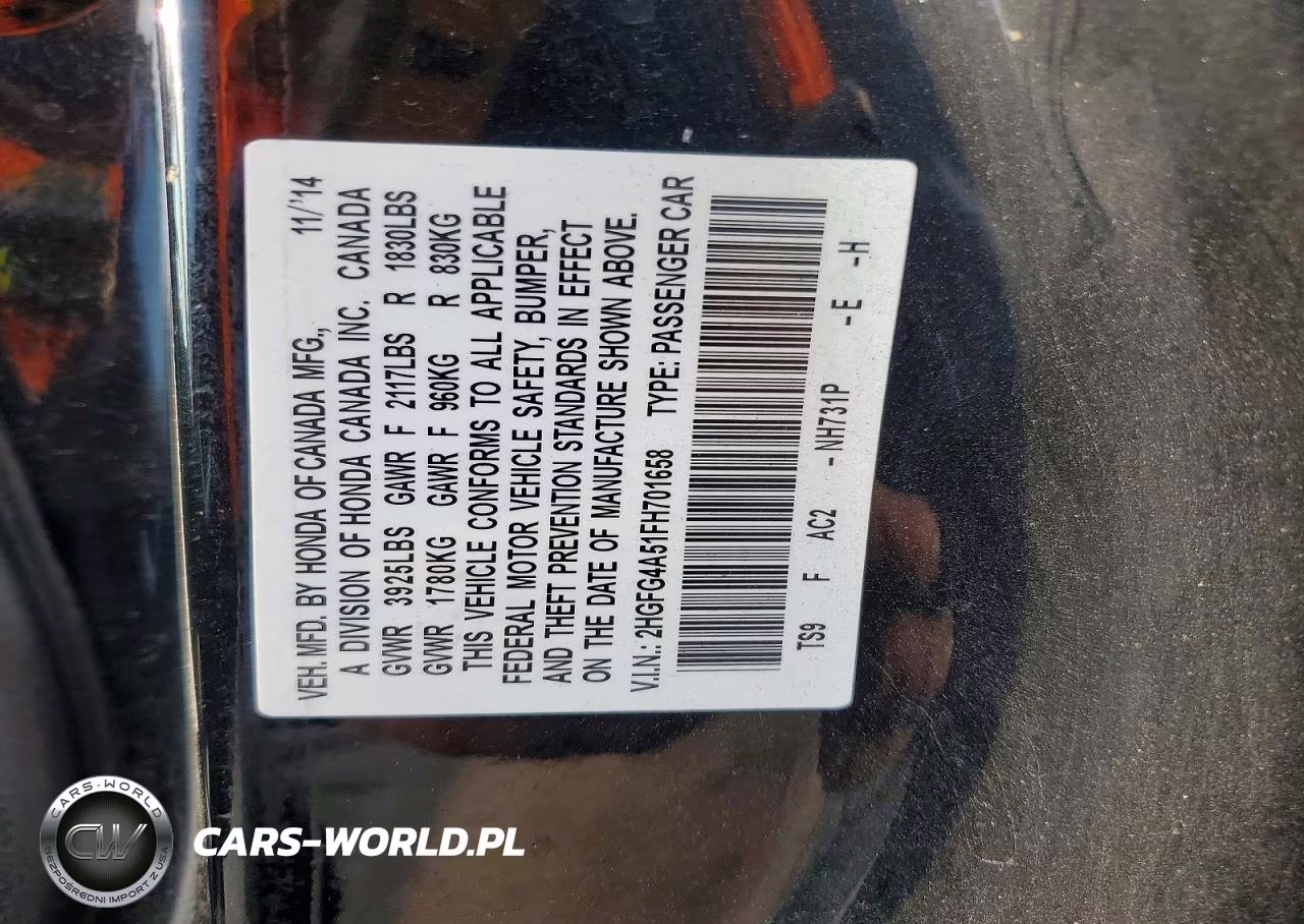 2015 Honda Civic Si VIN:2HGFG4A51FH701658 - 12