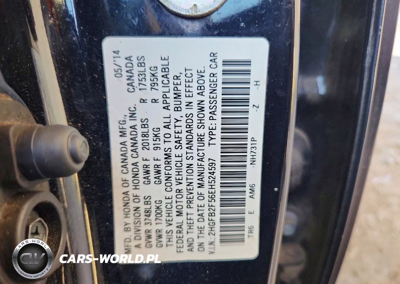 2014 Honda Civic Lx VIN:2HGFB2F56EH524597 - 12