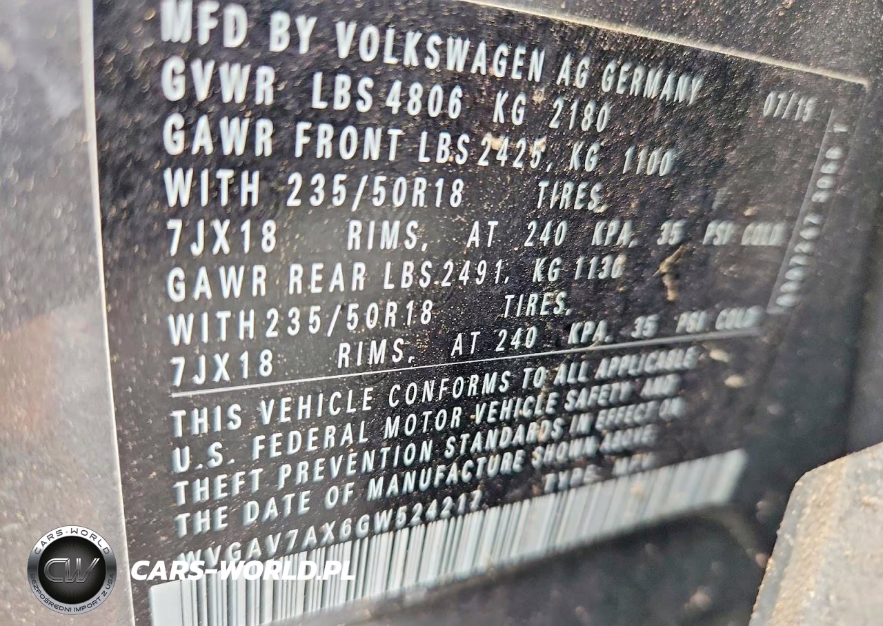 2016 Volkswagen Tiguan S VIN:WVGAV7AX6GW524217 - 13