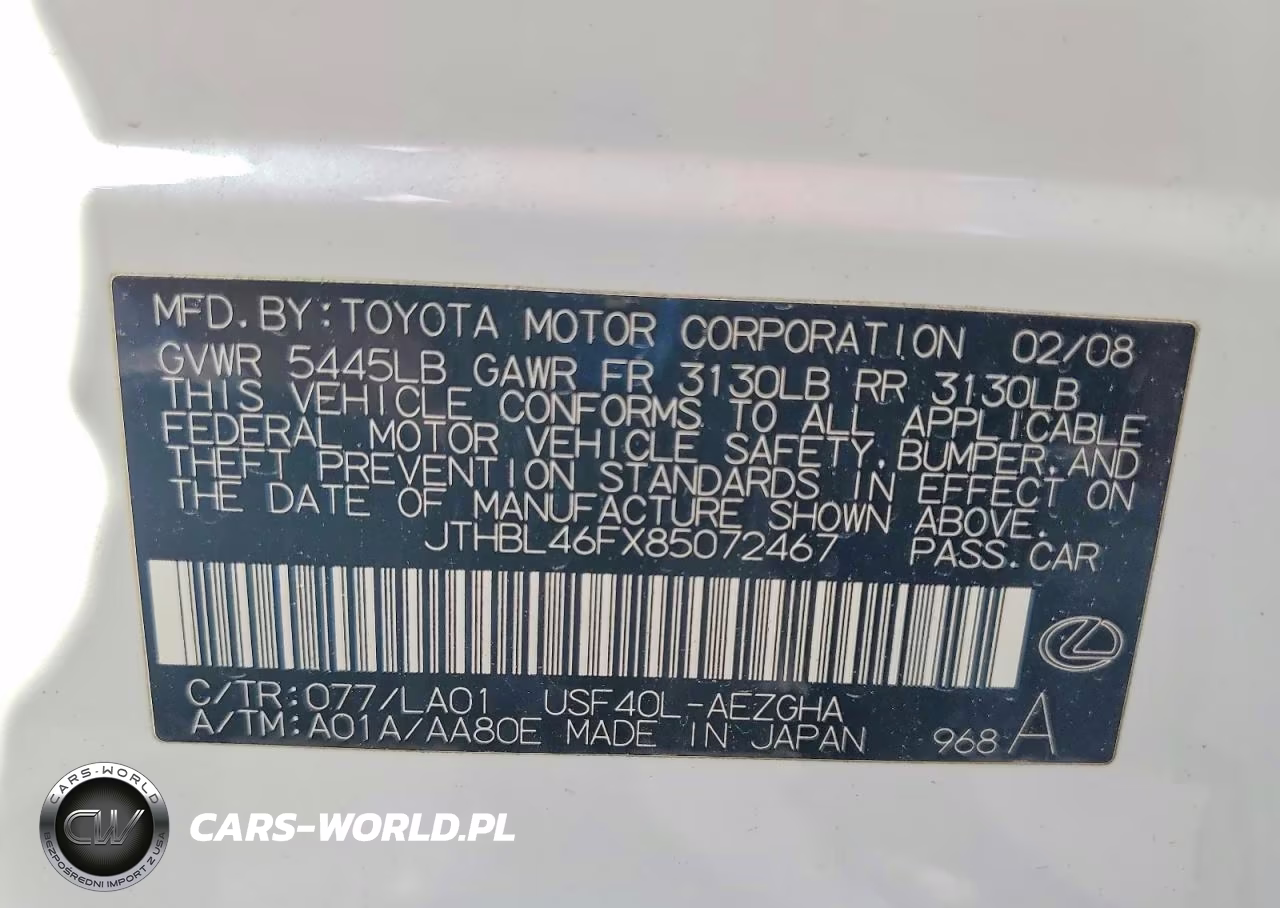 2008 Lexus Ls 460 Base VIN:JTHBL46FX85072467 - 12