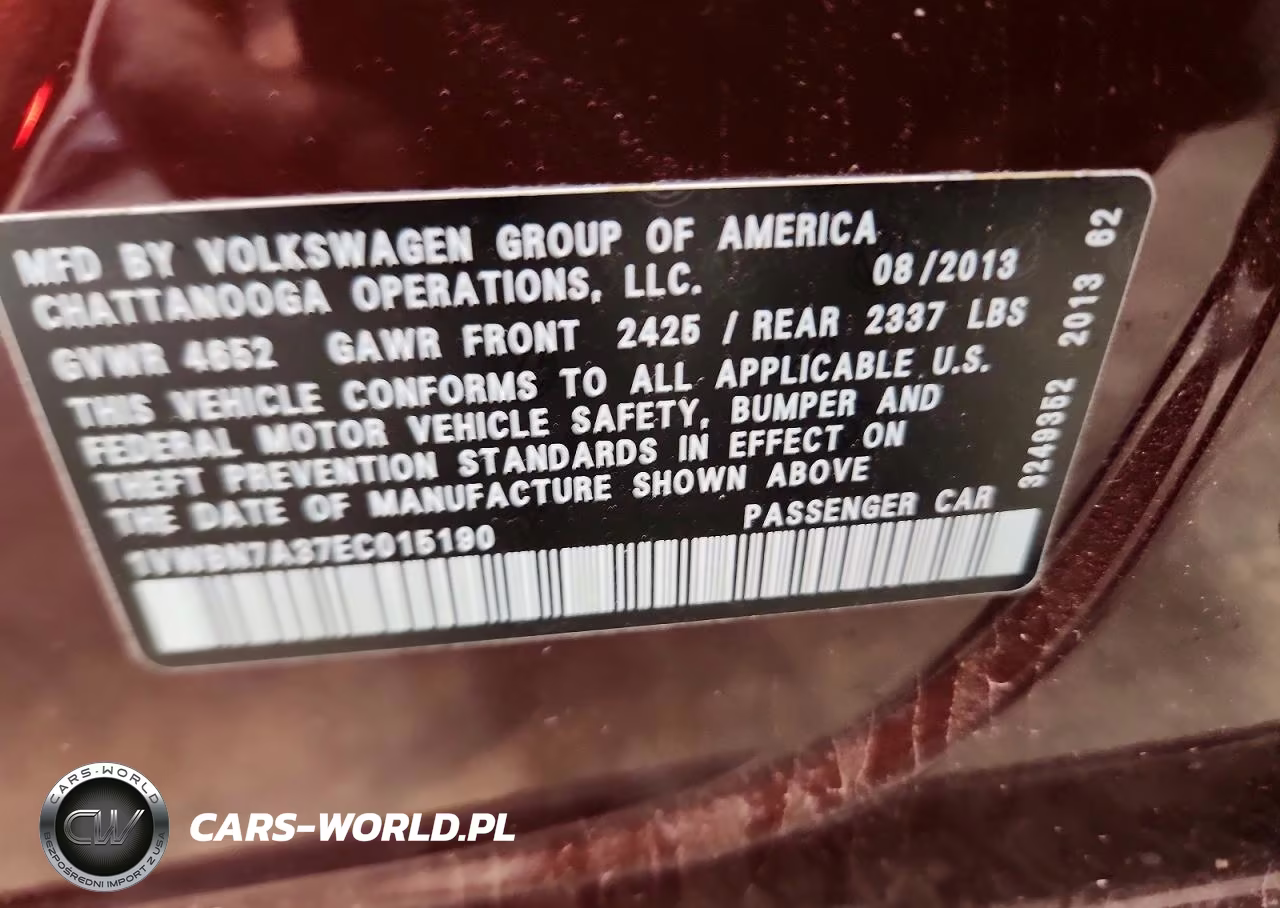 2014 Volkswagen Passat Se VIN:1VWBN7A37EC015190 - 12