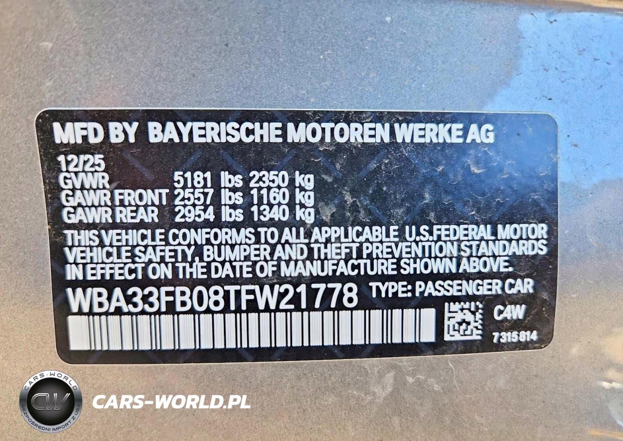 2026 BMW 430Xi Gran Coupe VIN:WBA33FB08TFW21778 - 12