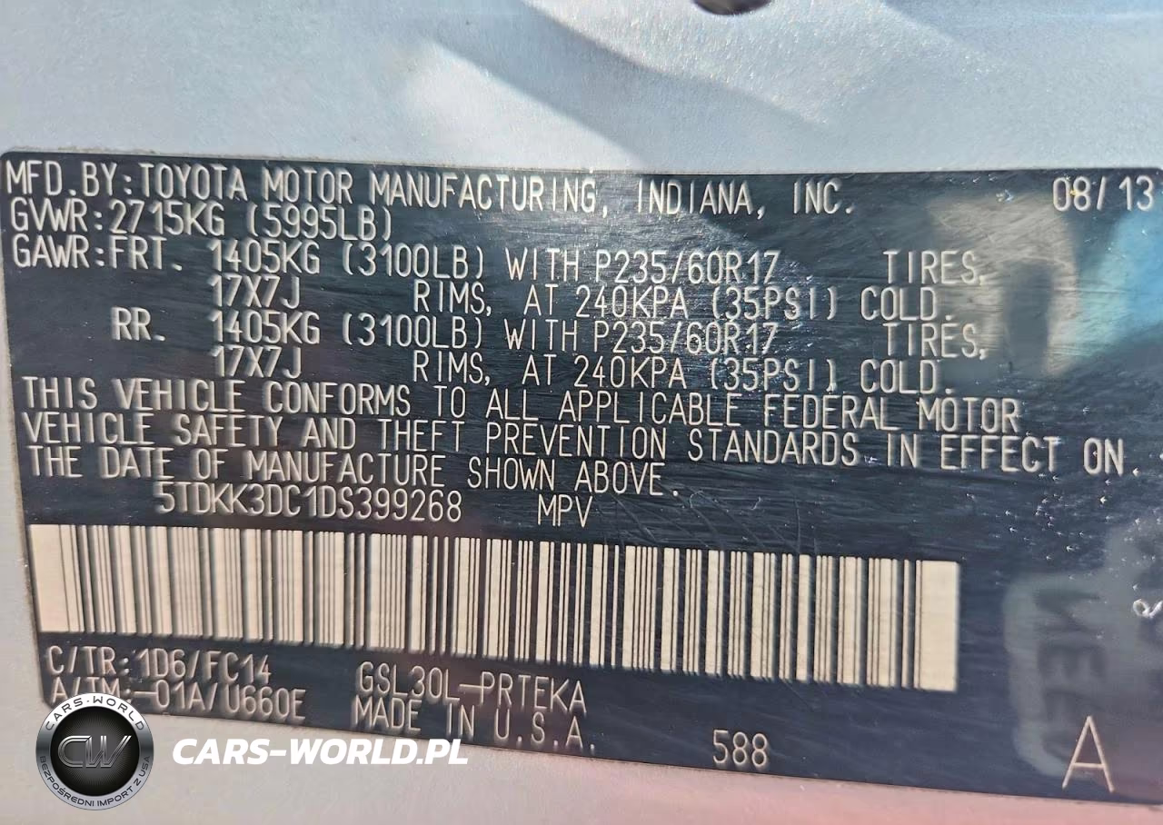 2013 Toyota Sienna Le VIN:5TDKK3DC1DS399268 - 13