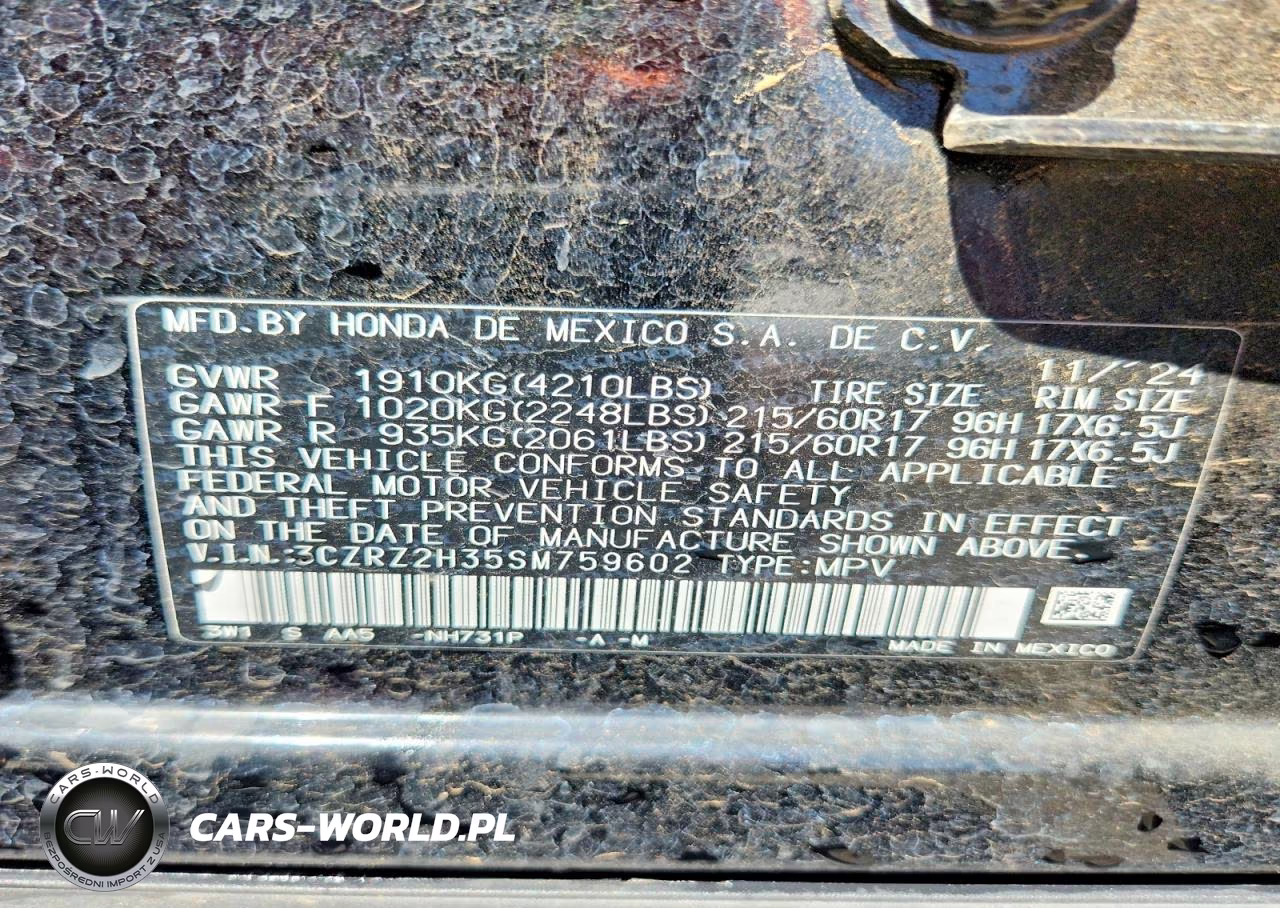2025 Honda Hr-V Lx VIN:3CZRZ2H35SM759602 - 12