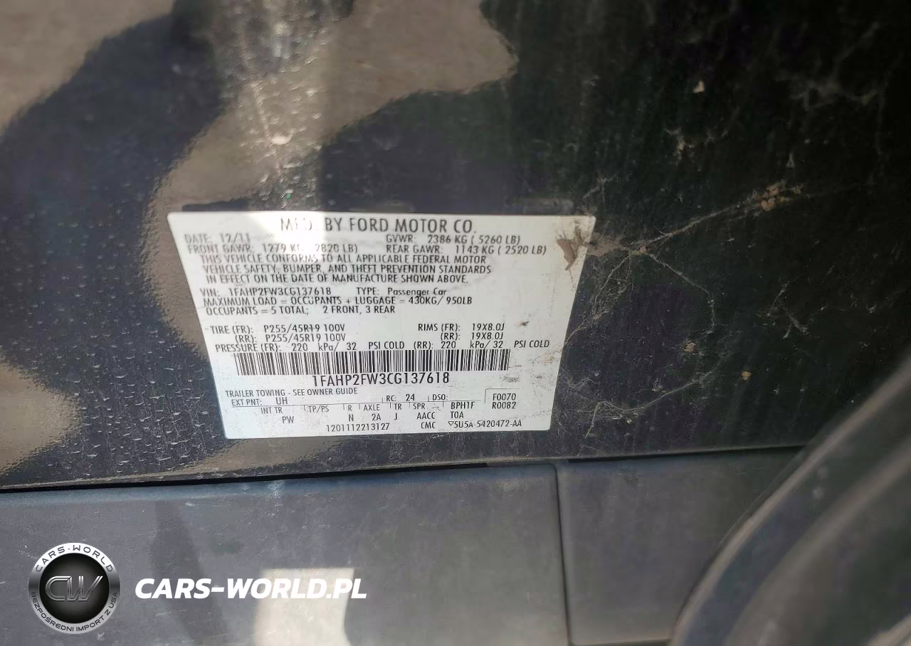 2012 Ford Taurus Limited VIN:1FAHP2FW3CG137618 - 12