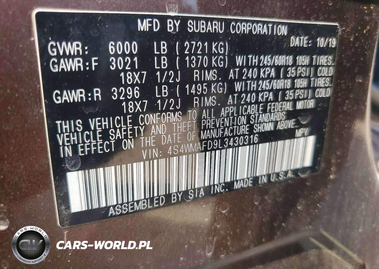 2020 Subaru Ascent Premium VIN:4S4WMAFD9L3430316 - 14