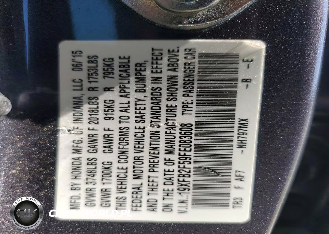 2015 Honda Civic Lx VIN:19XFB2F59FE083608 - 12