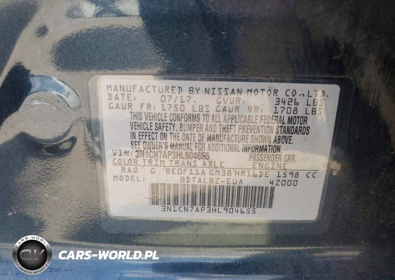 2017 Nissan Versa 1.6 Sv VIN:3N1CN7AP3HL904655 - 12