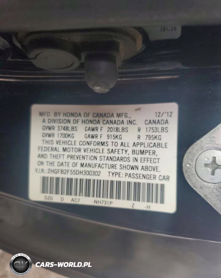 2013 Honda Civic Lx VIN:2HGFB2F55DH300302 - 12