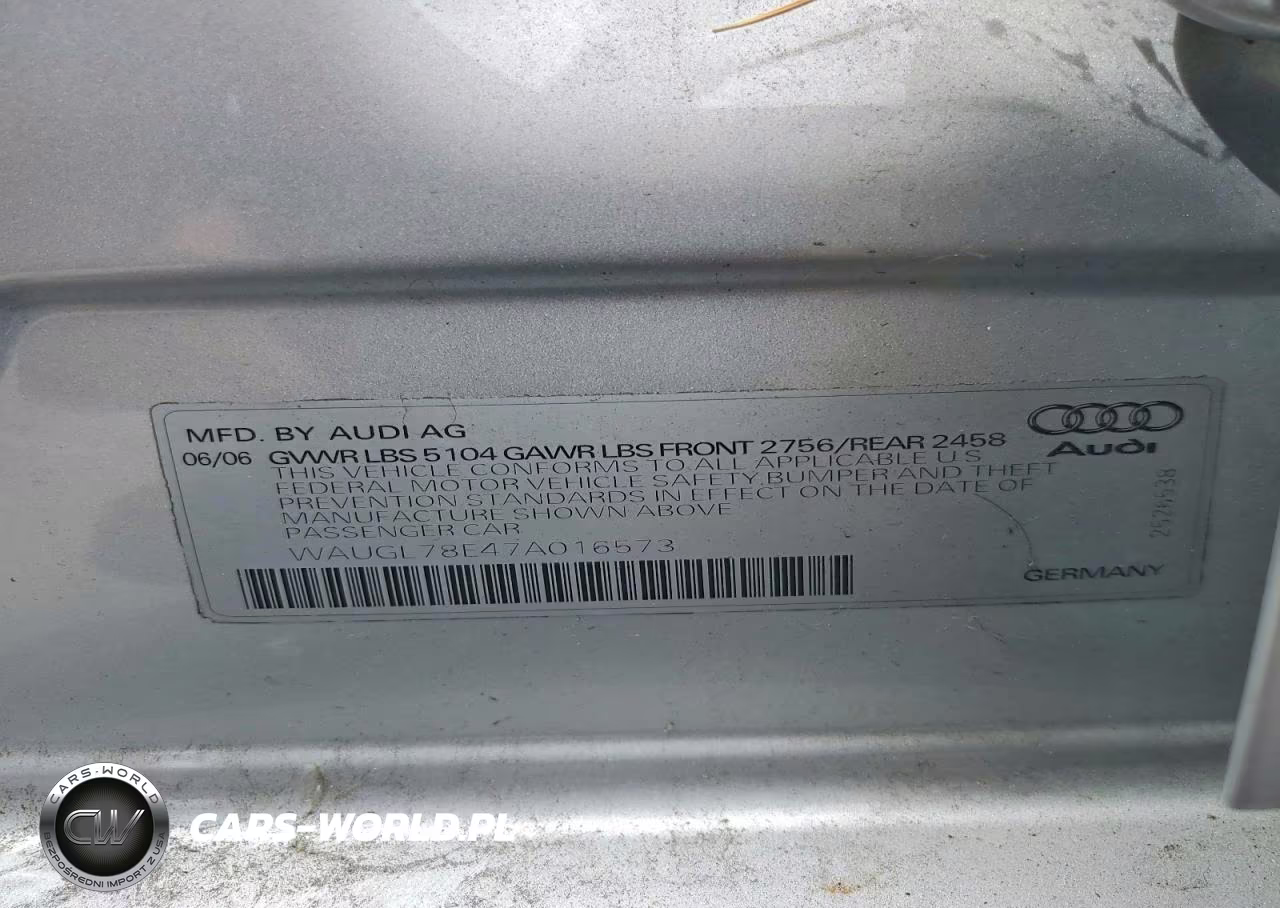 2007 Audi New S4 Quattro VIN:WAUGL78E47A016573 - 12