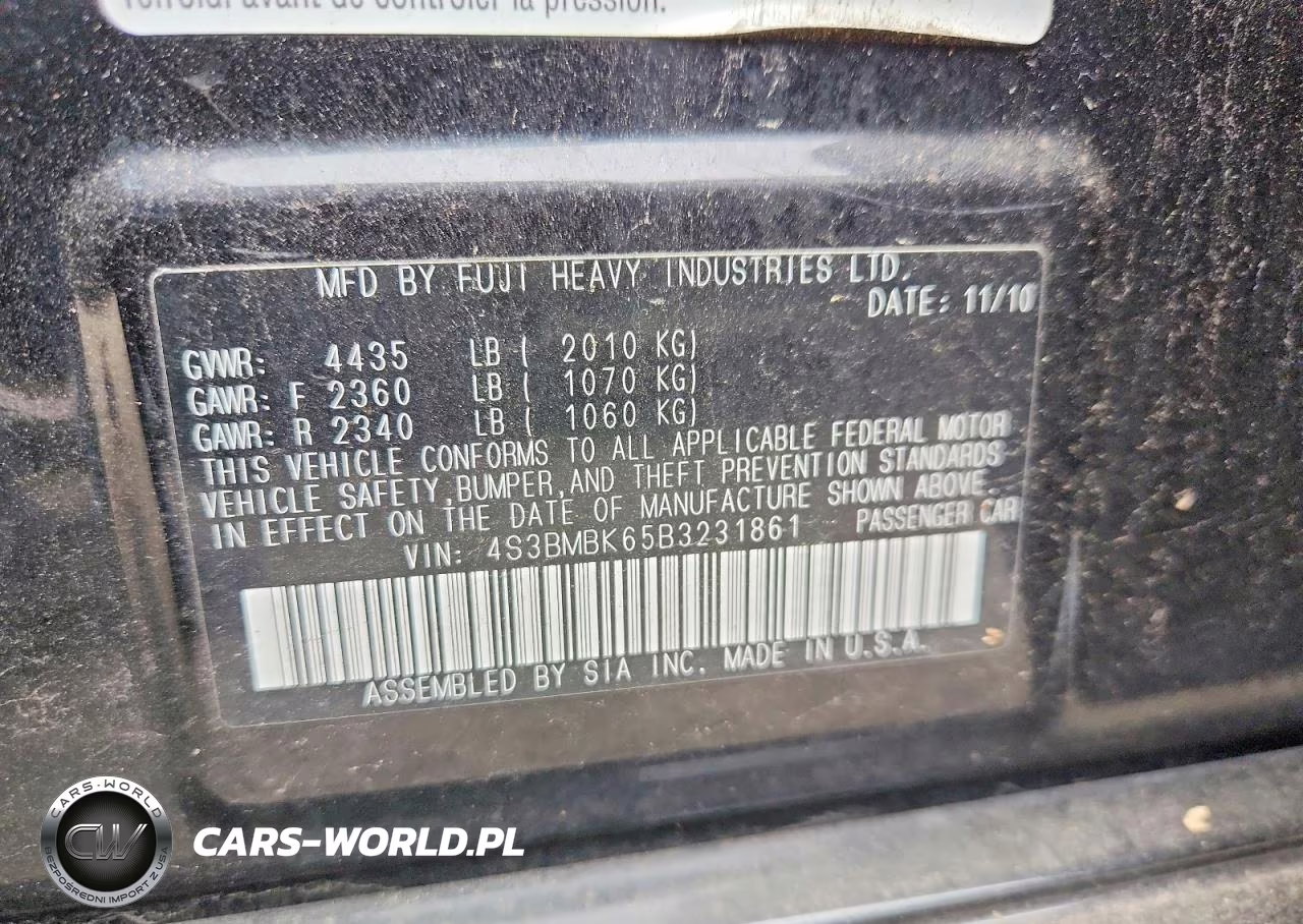 2011 Subaru Legacy 2.5I Limited VIN:4S3BMBK65B3231861 - 12