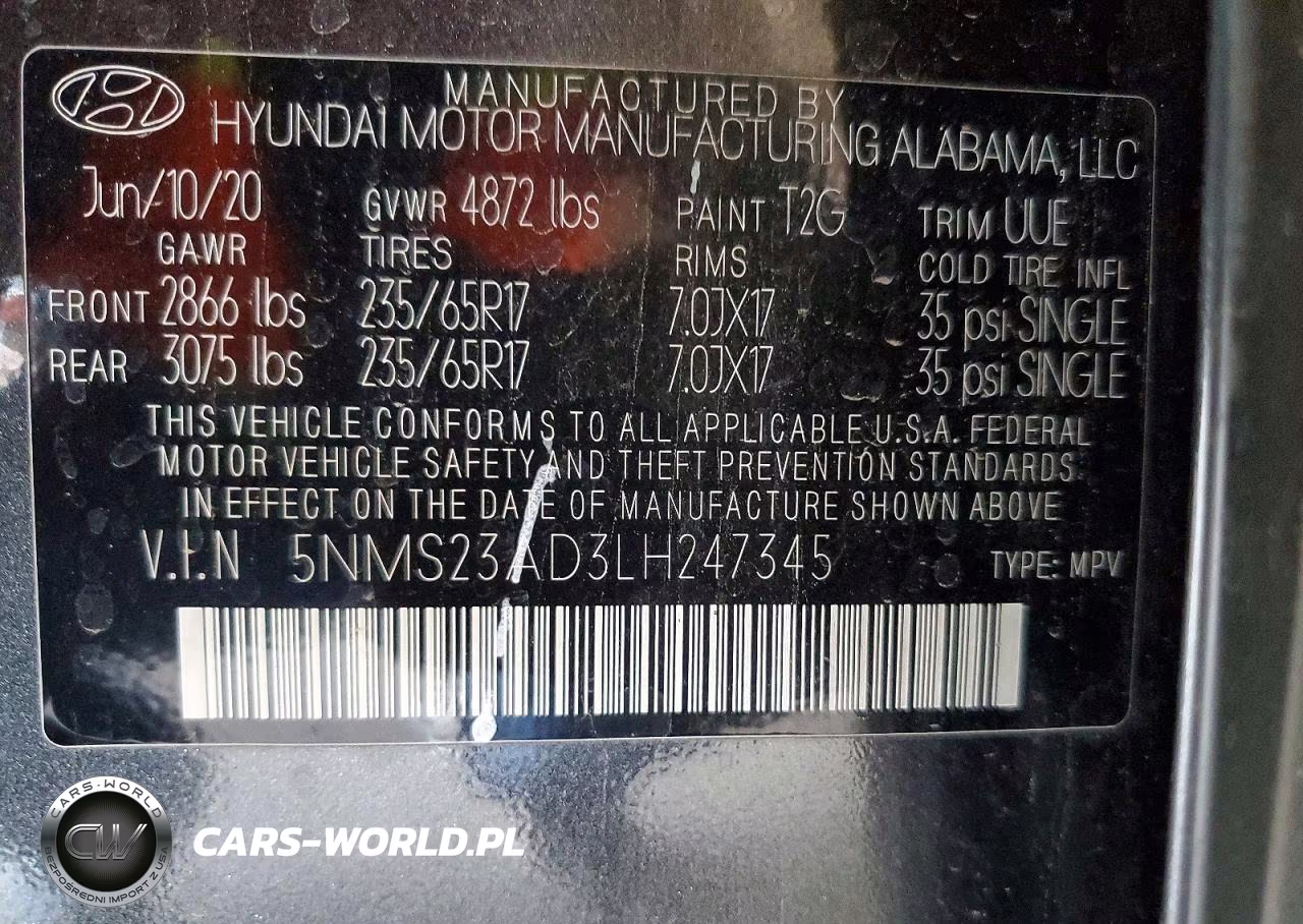 2020 Hyundai Santa Fe Se VIN:5NMS23AD3LH247345 - 12