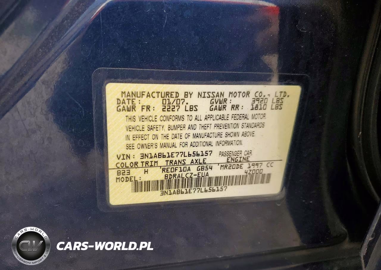2007 Nissan Sentra 2.0 VIN:3N1AB61E77L656157 - 12