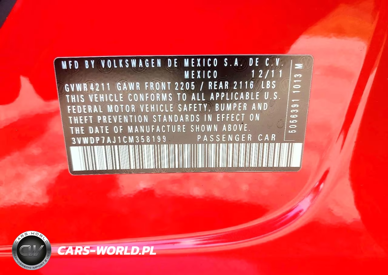 2012 Volkswagen Jetta Se VIN:3VWDP7AJ1CM358199 - 12