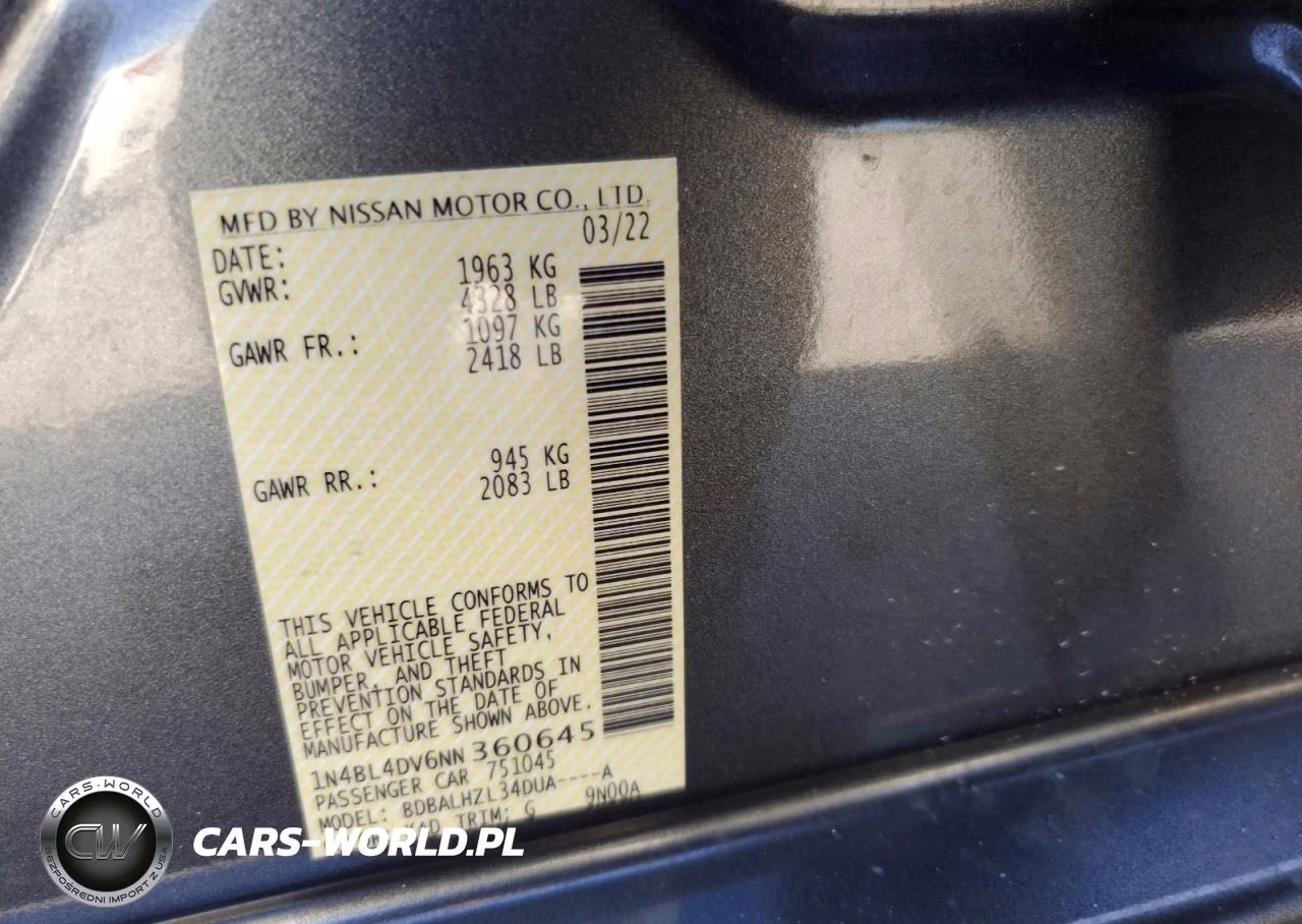 2022 Nissan Altima Sv VIN:1N4BL4DV6NN360645 - 13