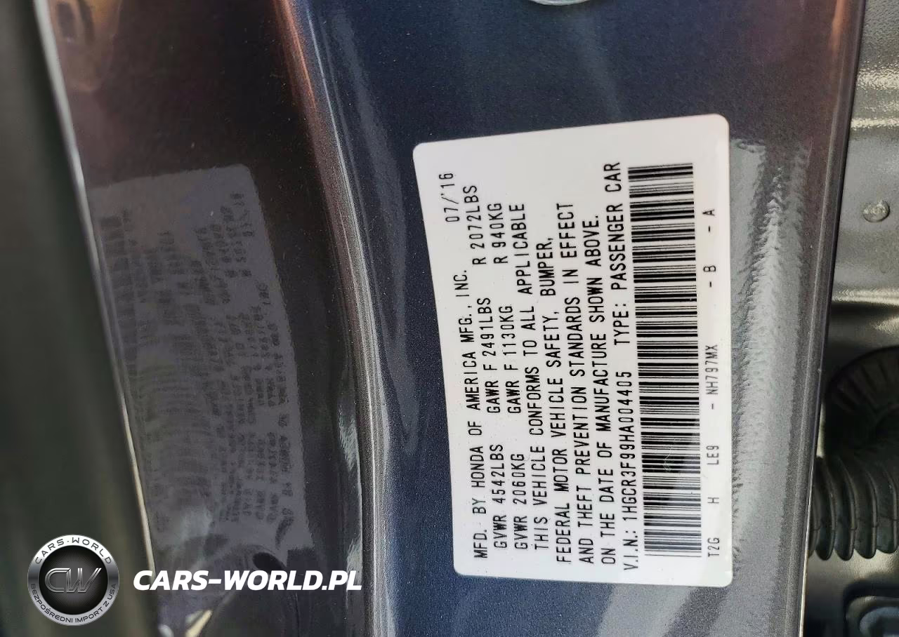 2017 Honda Accord Touring VIN:1HGCR3F99HA004405 - 12