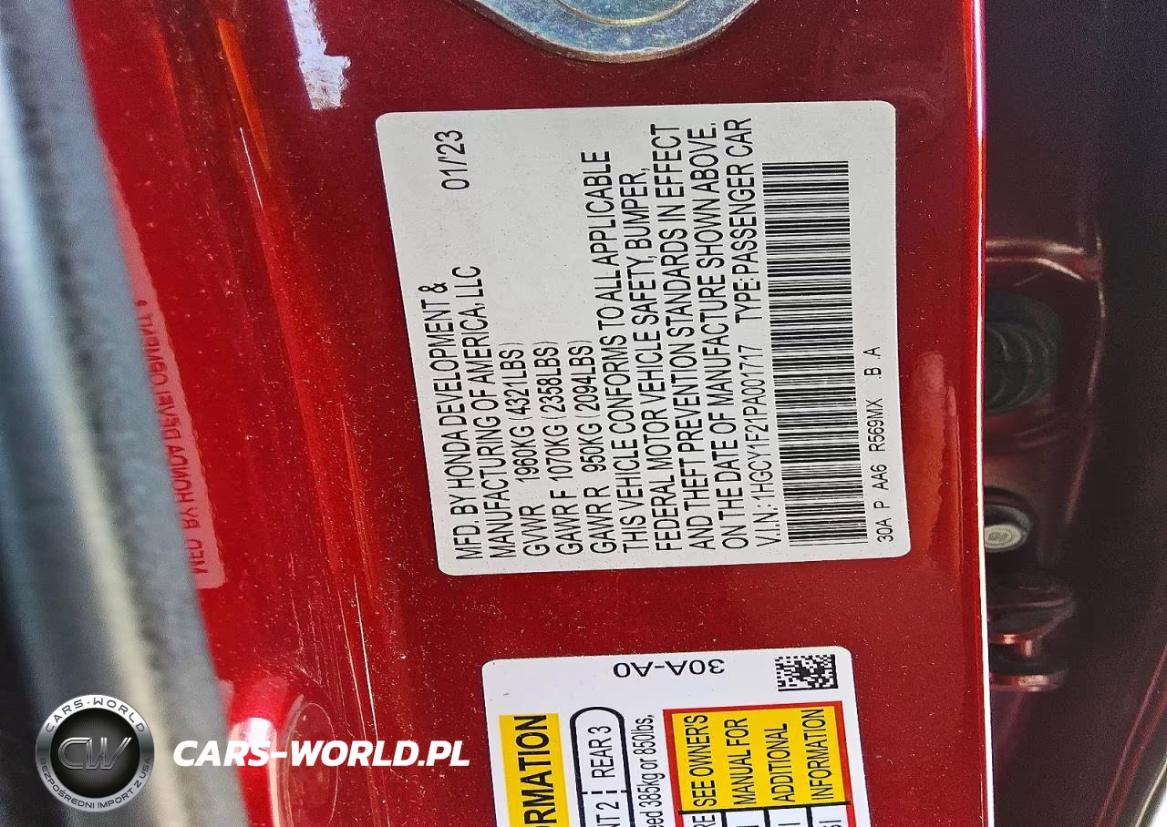 2023 Honda Accord Lx VIN:1HGCY1F21PA001717 - 12