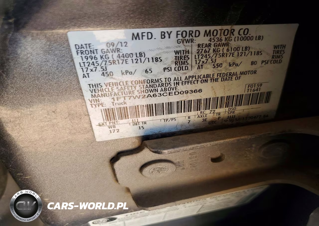 2012 Ford F250 Super Duty VIN:1FT7W2A63CED09366 - 12