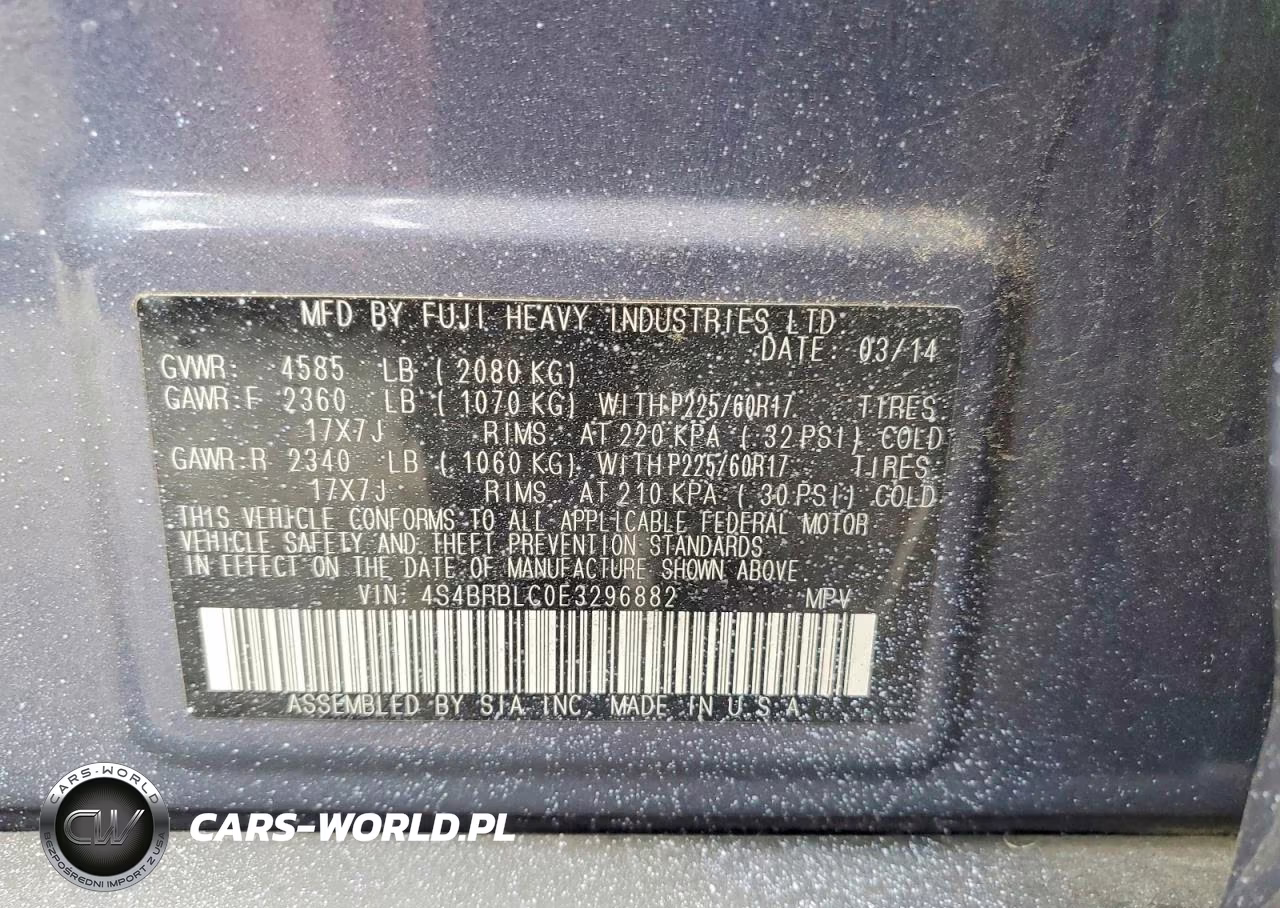 2014 Subaru Outback 2.5I Limited VIN:4S4BRBLC0E3296882 - 13