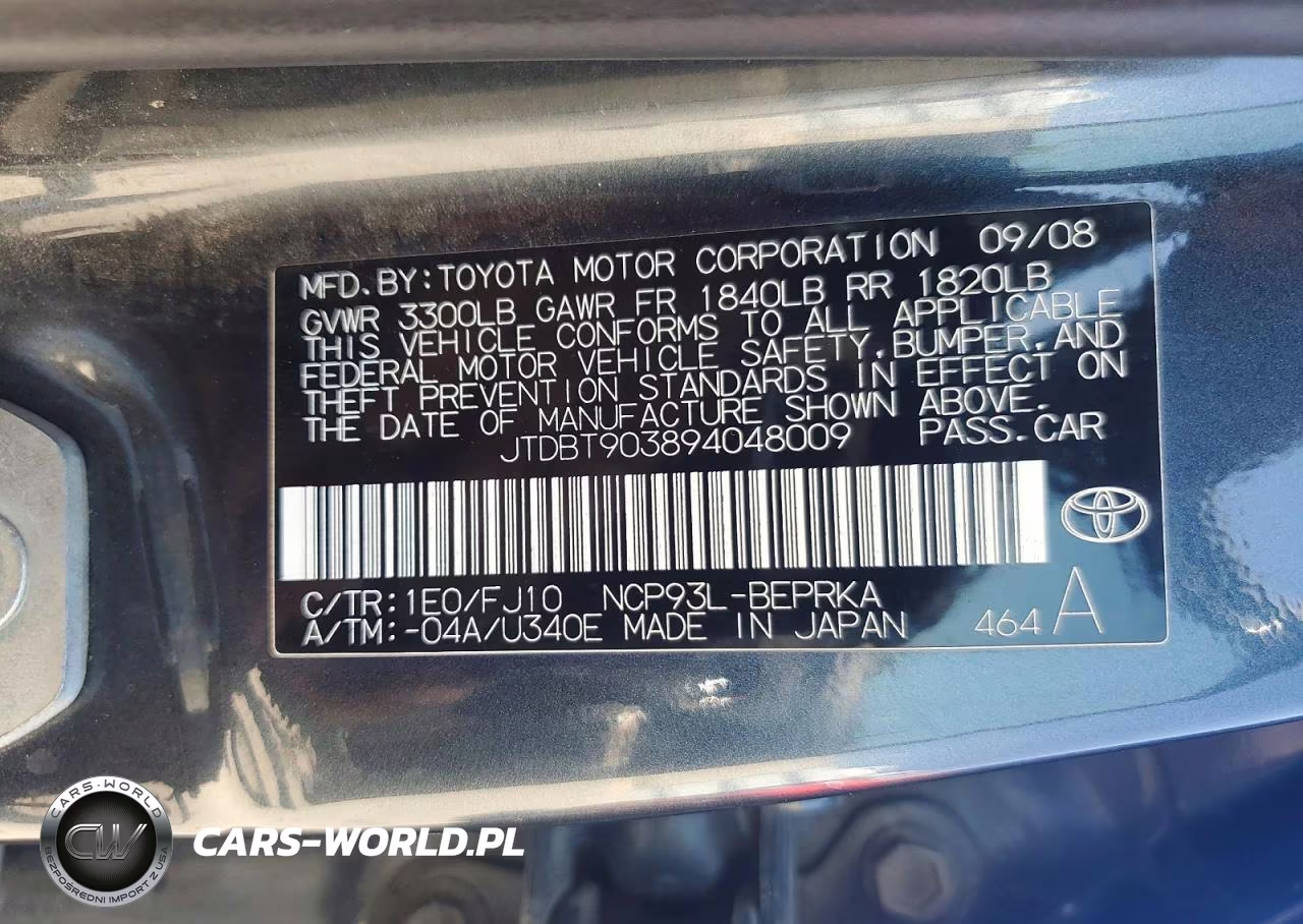 2009 Toyota Yaris Base VIN:JTDBT903894048009 - 12
