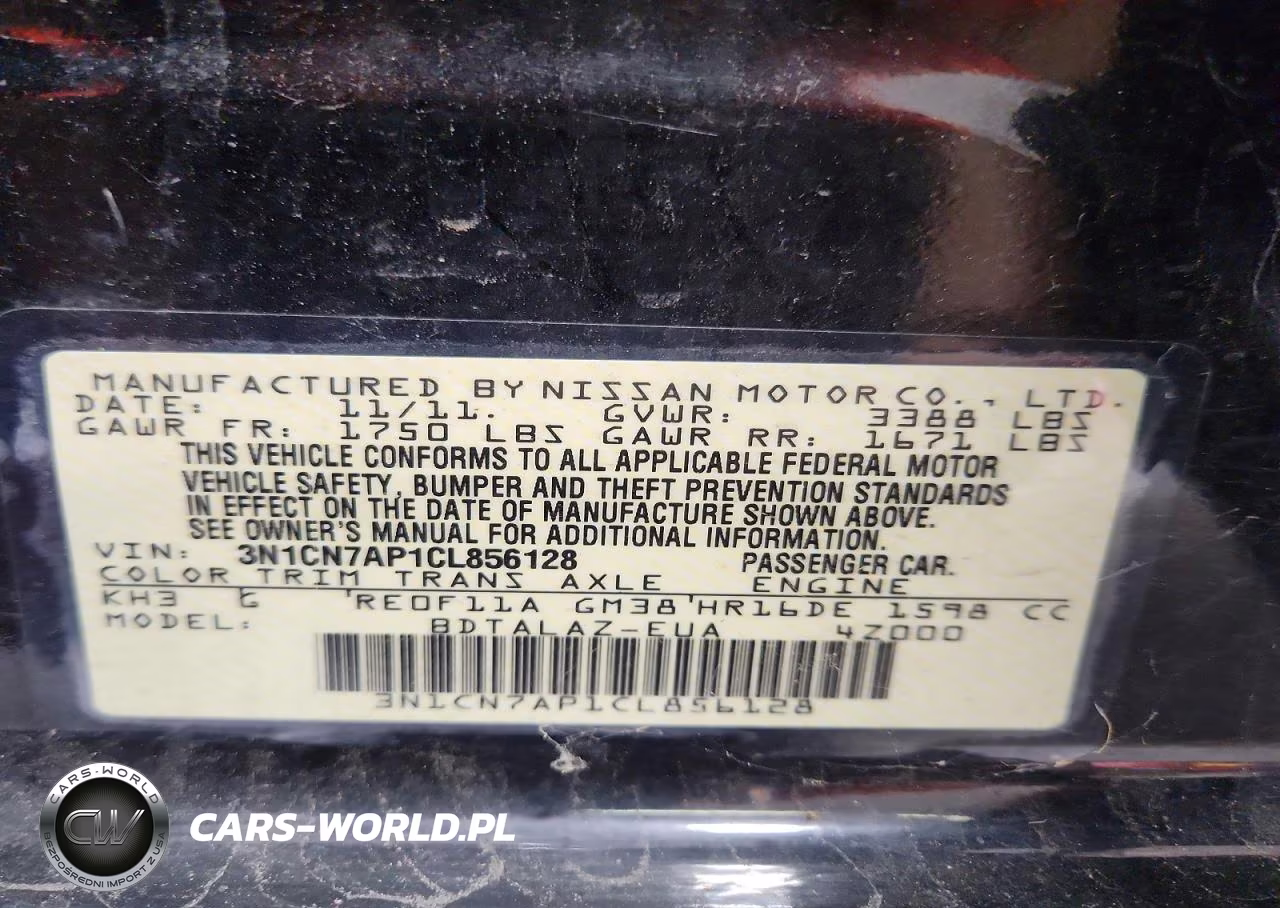 2012 Nissan Versa 1.6 S VIN:3N1CN7AP1CL856128 - 12