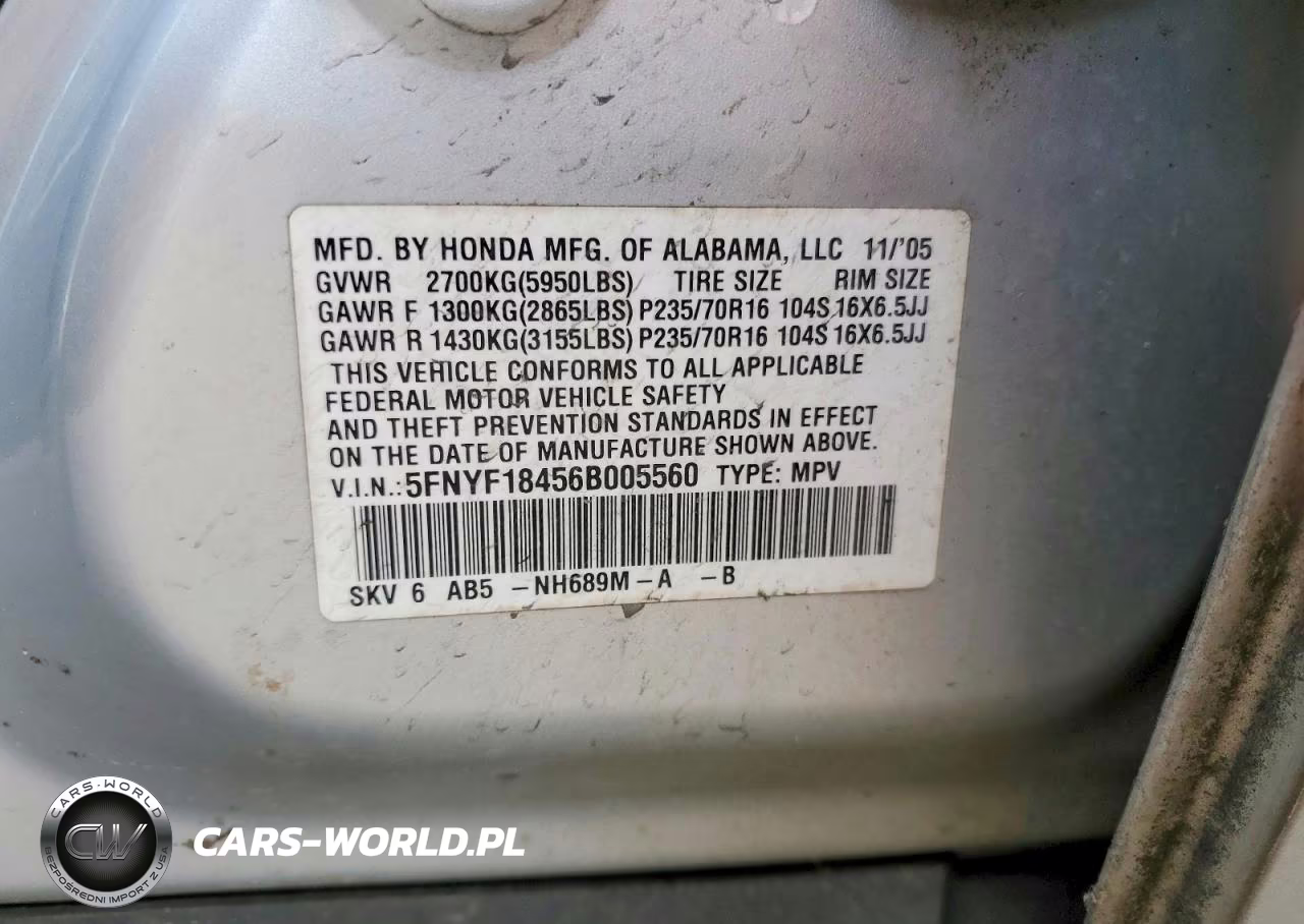 2006 Honda Pilot Ex VIN:5FNYF18456B005560 - 12