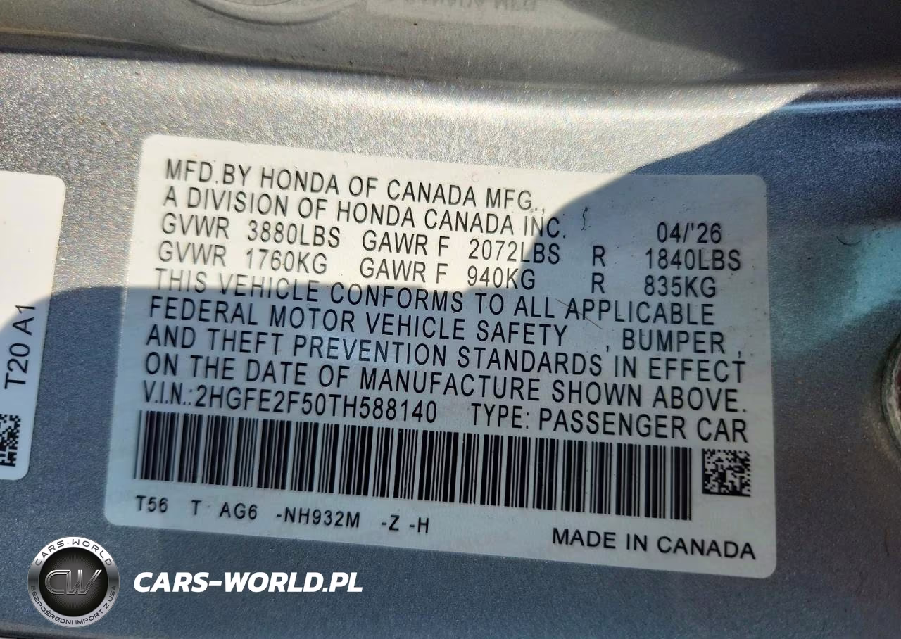 2026 Honda Civic Sport VIN:2HGFE2F50TH588140 - 12