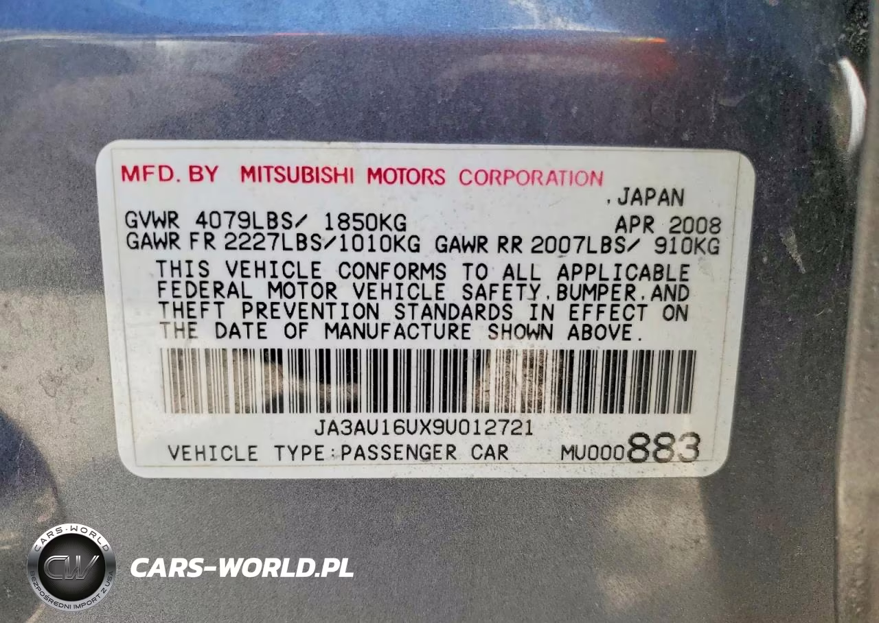 2009 Mitsubishi Lancer De VIN:JA3AU16UX9U012721 - 12