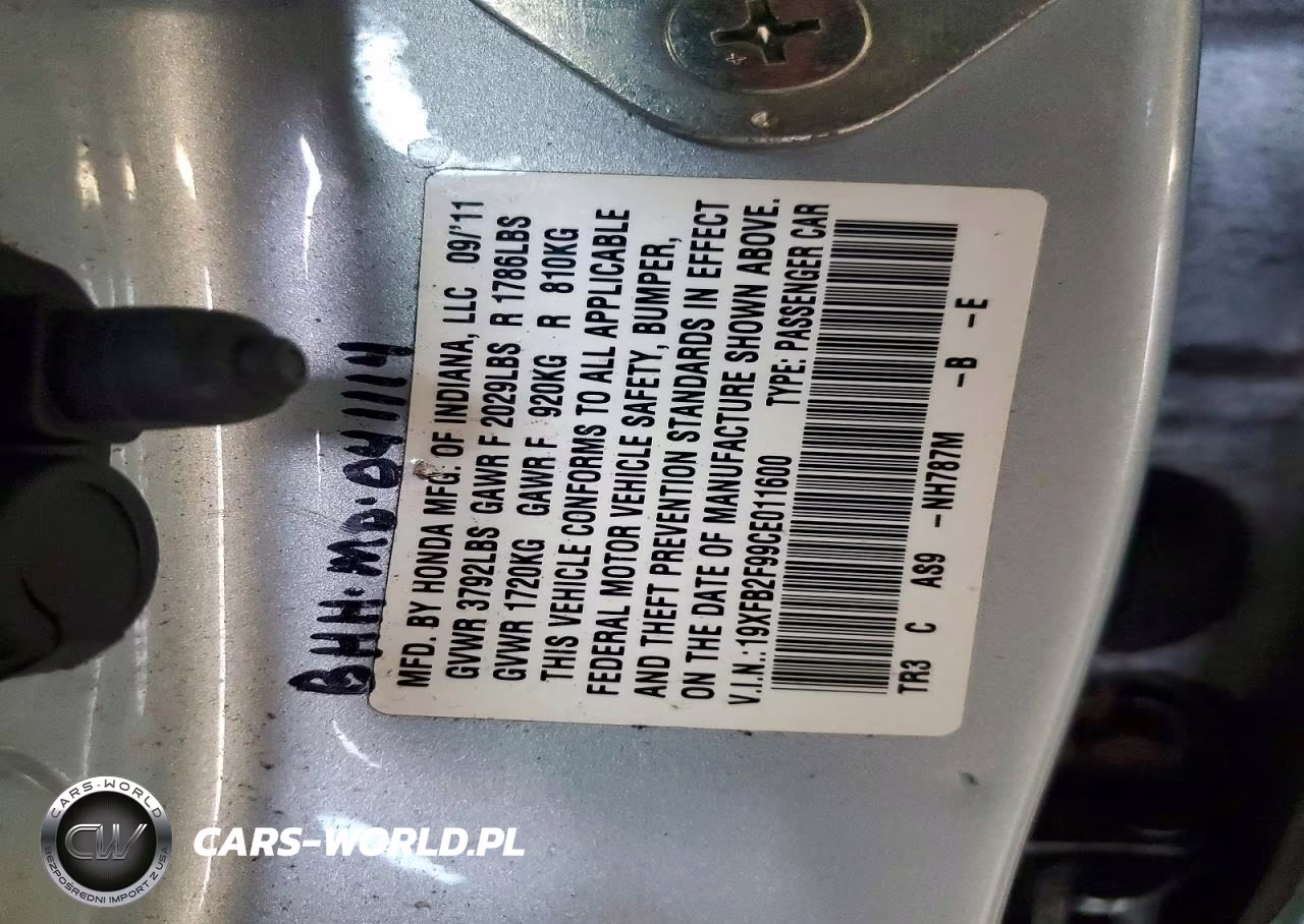 2012 Honda Civic Exl VIN:19XFB2F99CE011600 - 12