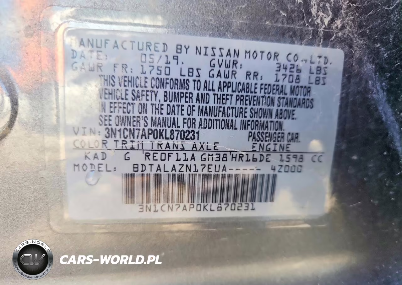 2019 Nissan Versa S Plus VIN:3N1CN7AP0KL870231 - 13