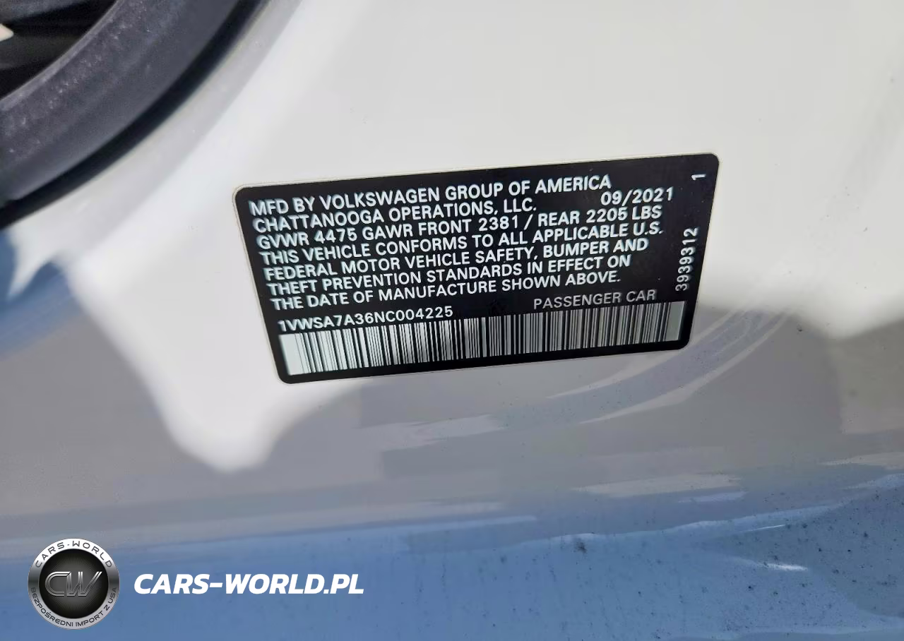 2022 Volkswagen Passat Se VIN:1VWSA7A36NC004225 - 13