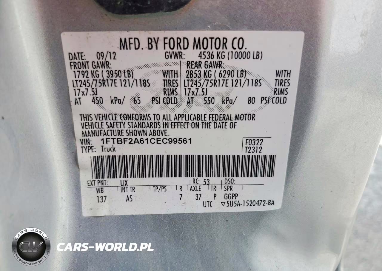 2012 Ford F250 Super Duty VIN:1FTBF2A61CEC99561 - 13