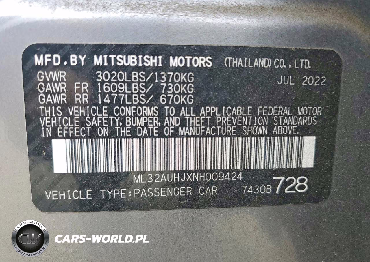 2022 Mitsubishi Mirage Es VIN:ML32AUHJXNH009424 - 12