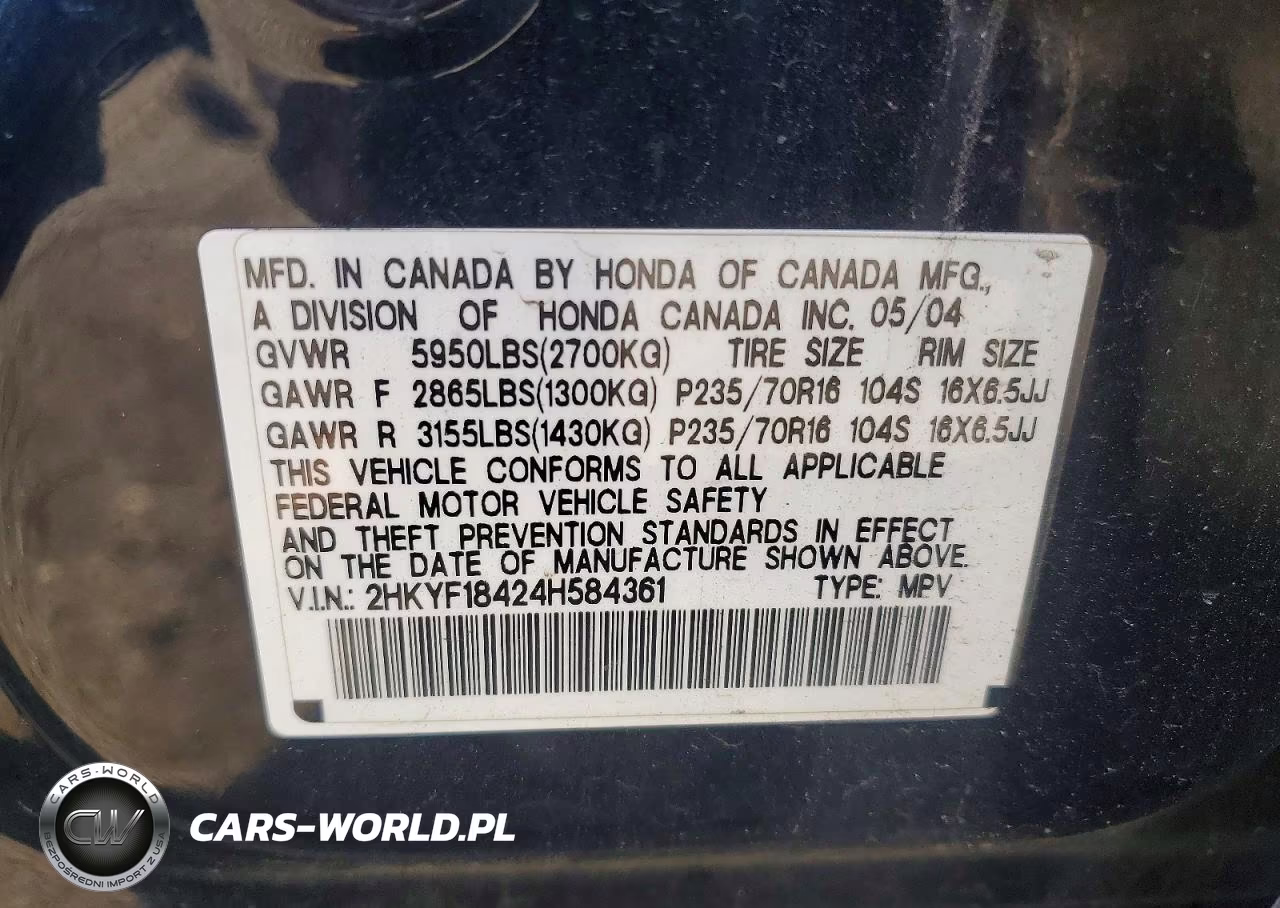 2004 Honda Pilot Ex VIN:2HKYF18424H584361 - 13