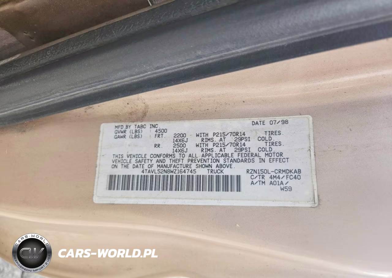 1998 Toyota Tacoma Base VIN:4TAVL52N8WZ164745 - 12