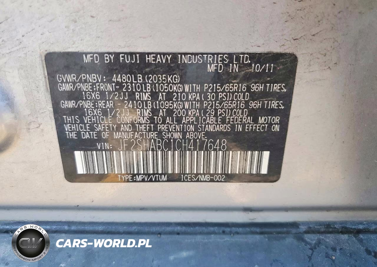 2012 Subaru Forester 2.5X VIN:JF2SHABC1CH417648 - 12