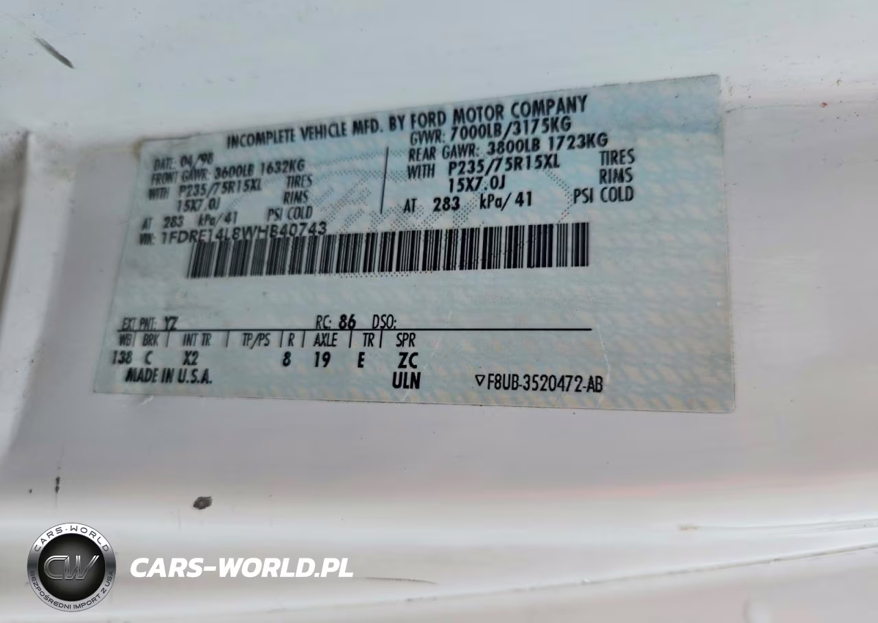 1998 Ford Econoline E150 Van VIN:1FDRE14L8WHB40743 - 13