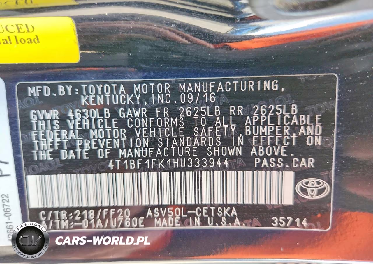 2017 Toyota Camry Se VIN:4T1BF1FK1HU333944 - 12