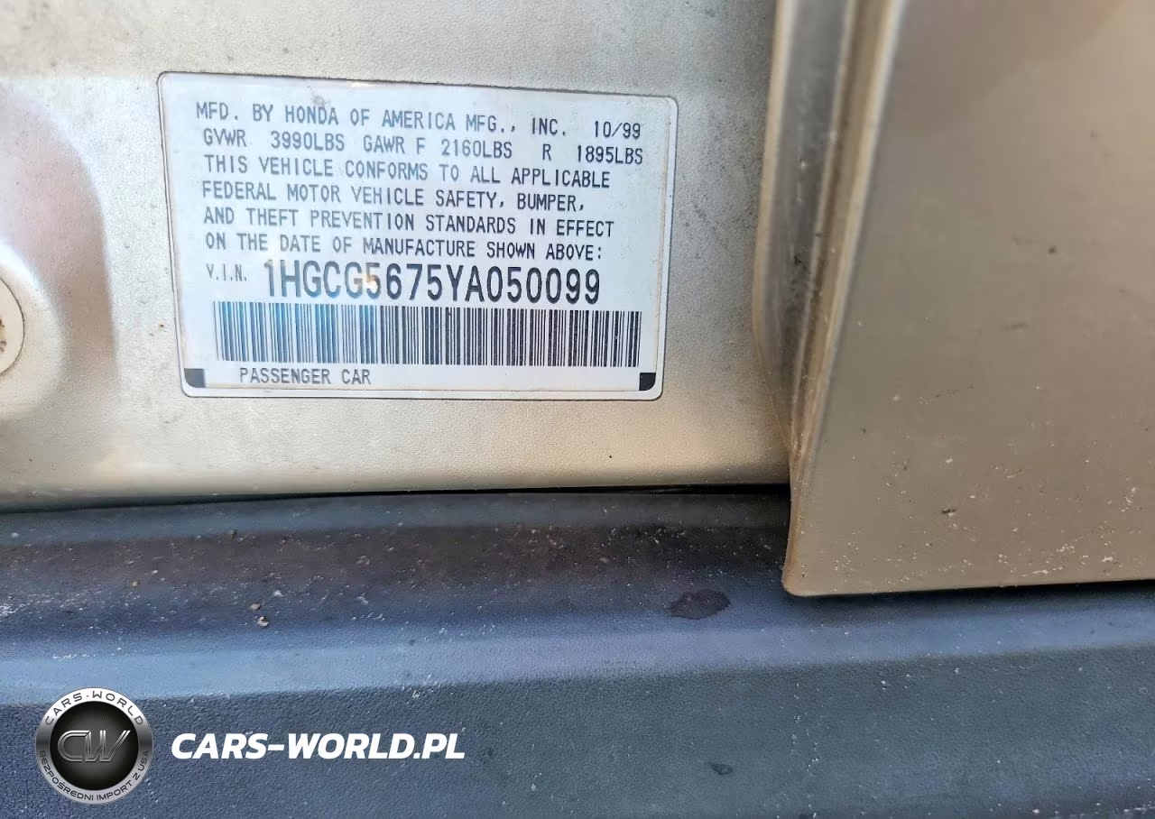 2000 Honda Accord Se VIN:1HGCG5675YA050099 - 12