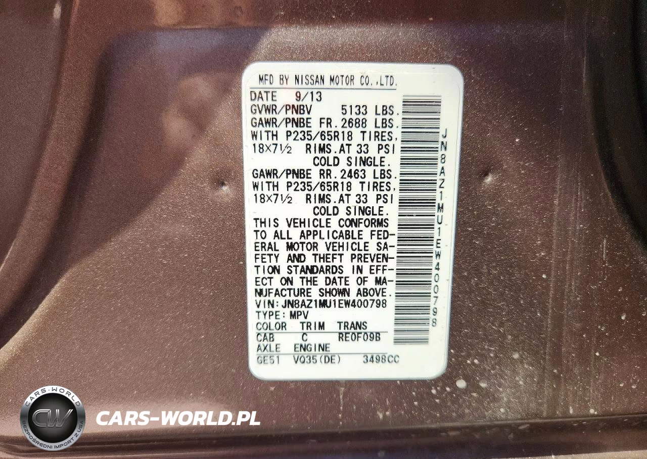 2014 Nissan Murano Sl VIN:JN8AZ1MU1EW400798 - 13