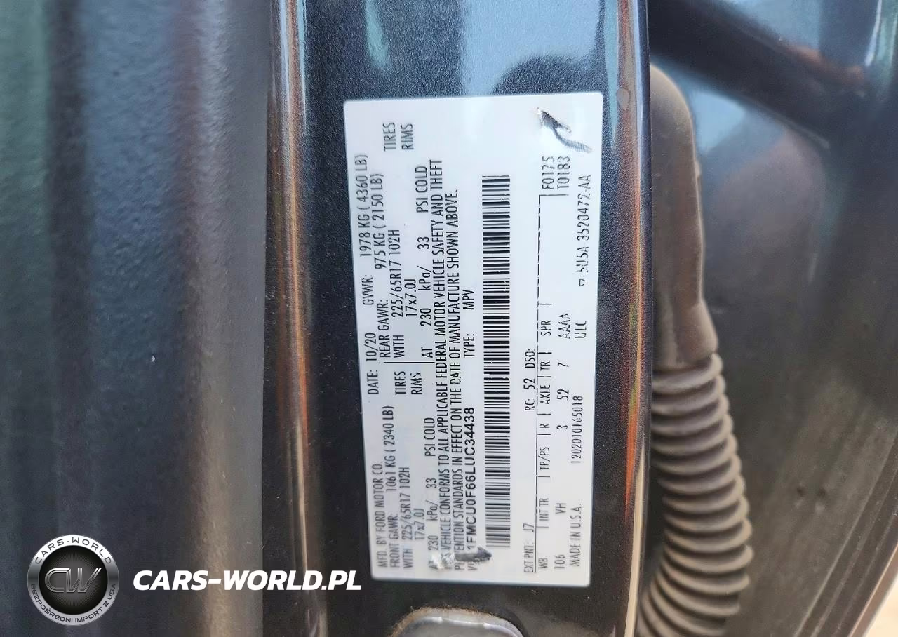 2020 Ford Escape S VIN:1FMCU0F66LUC34438 - 13