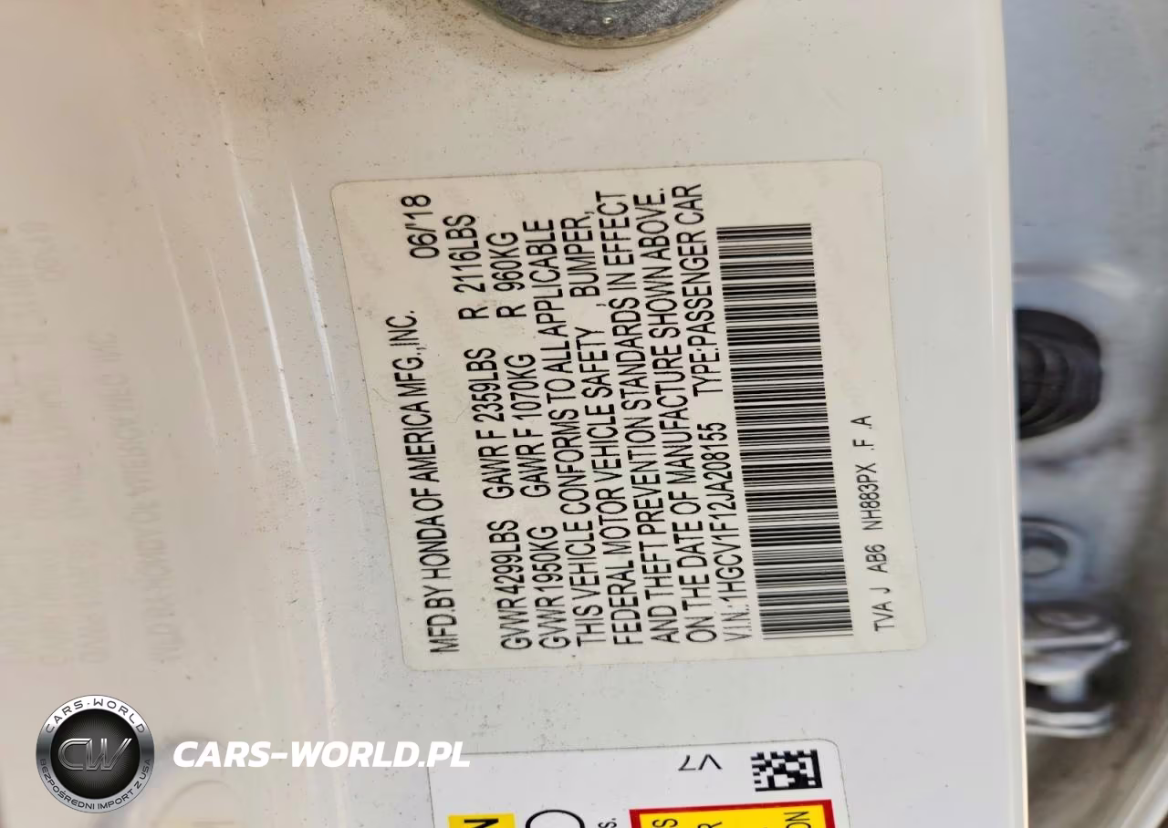 2018 Honda Accord Lx VIN:1HGCV1F12JA208155 - 12