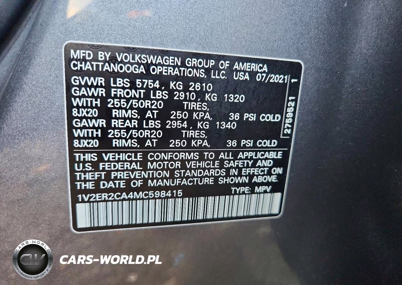 2021 Volkswagen Atlas Sel VIN:1V2ER2CA4MC598415 - 13