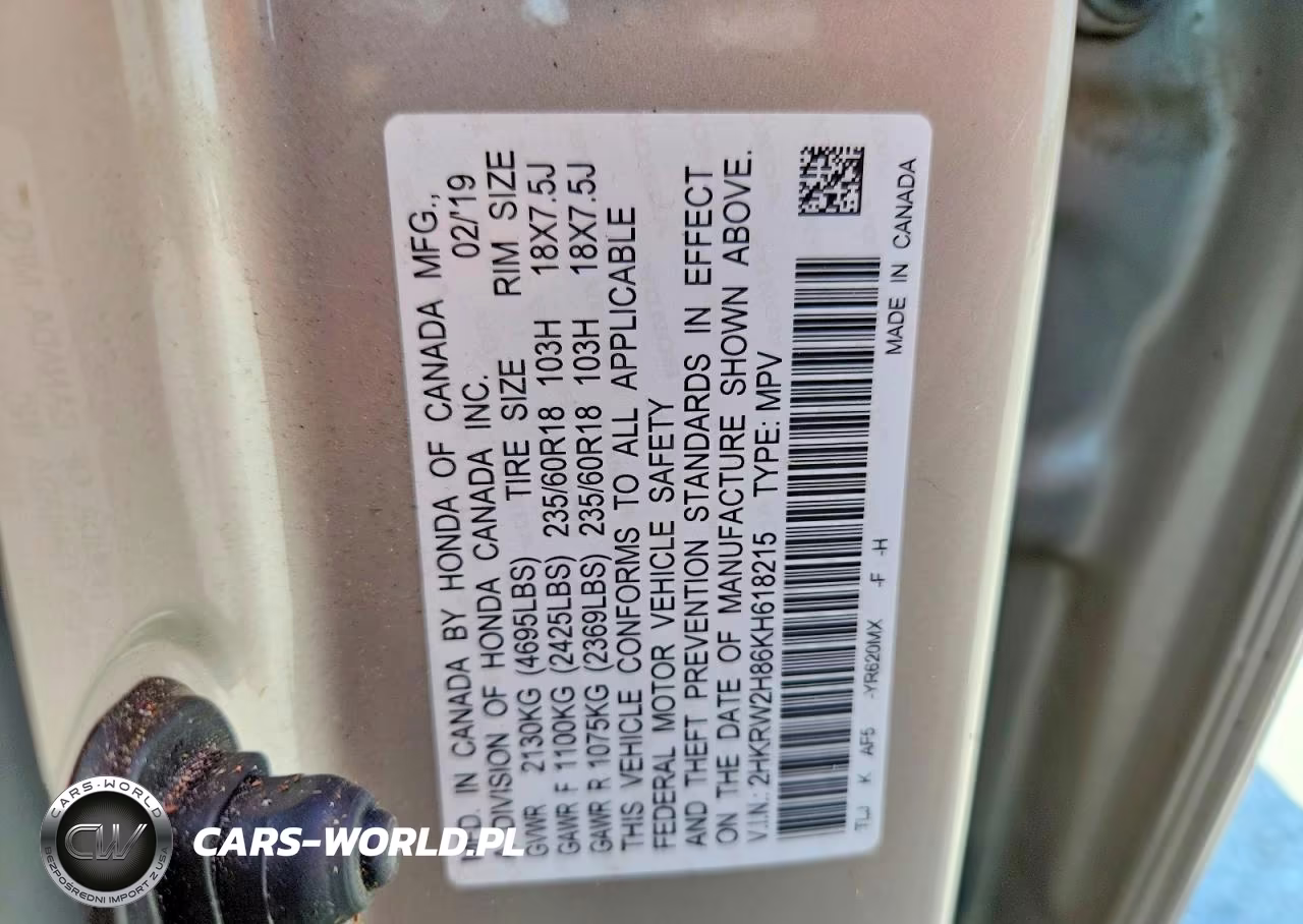 2019 Honda Cr-V Exl VIN:2HKRW2H86KH618215 - 13