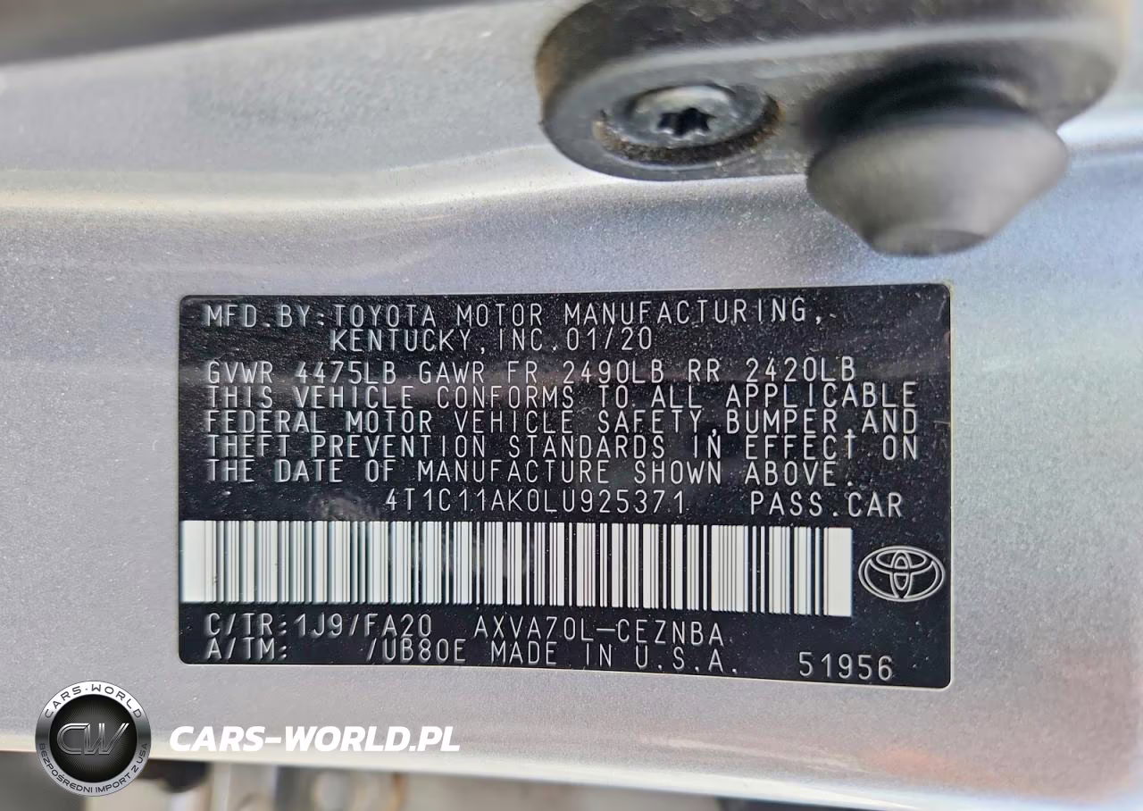 2020 Toyota Camry Le VIN:4T1C11AK0LU925371 - 12
