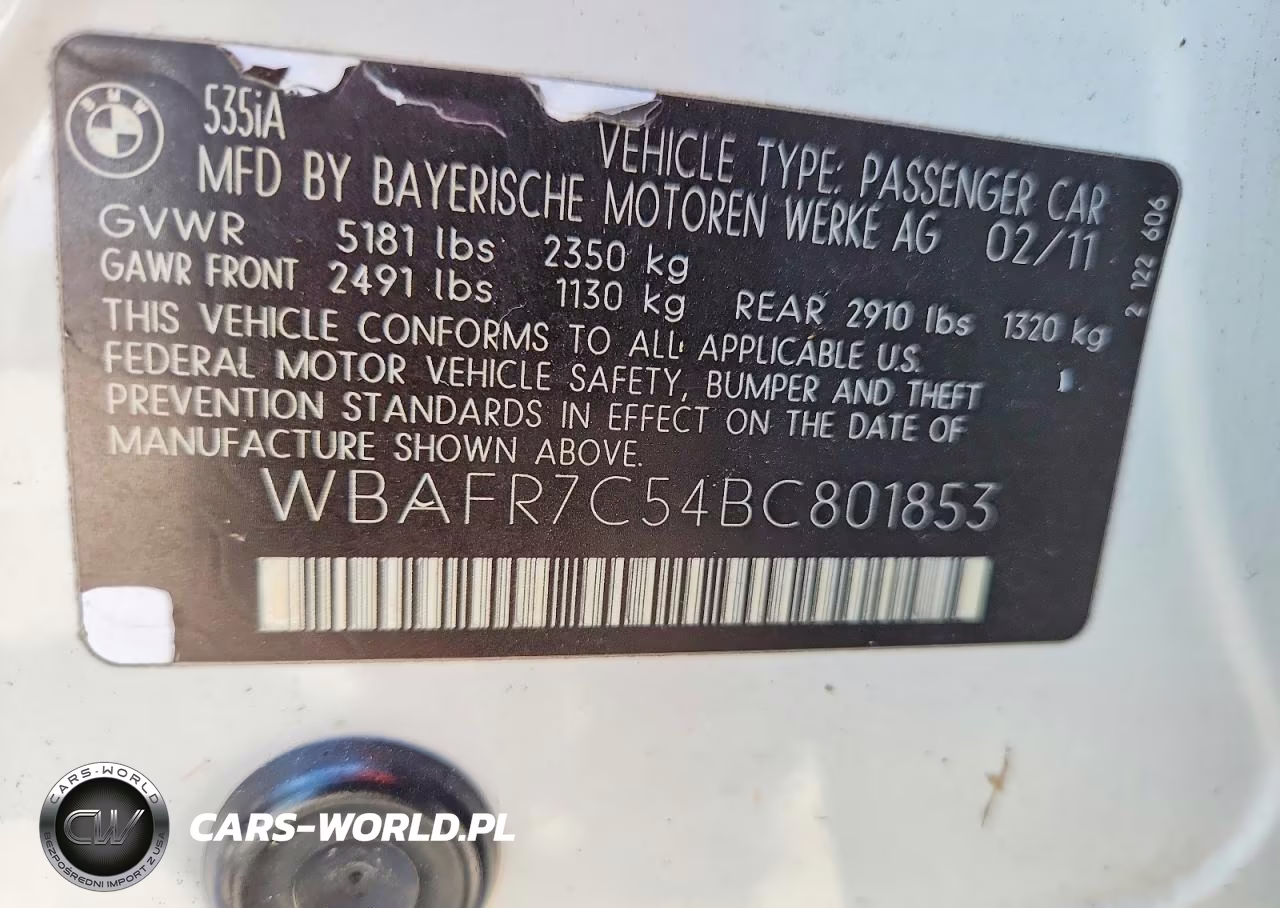 2011 BMW 535 I VIN:WBAFR7C54BC801853 - 12