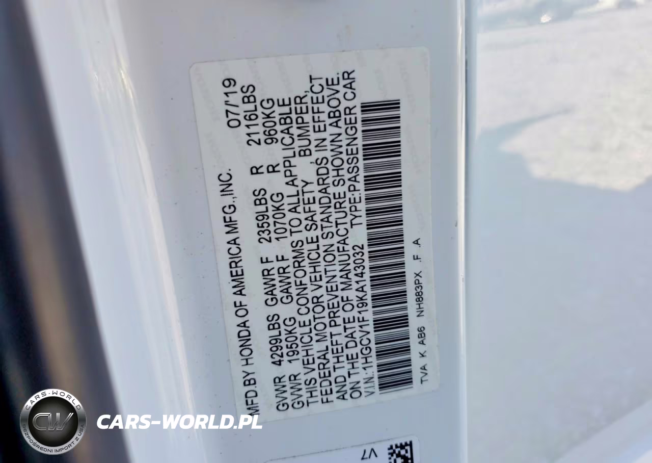 2019 Honda Accord Lx VIN:1HGCV1F19KA143032 - 12